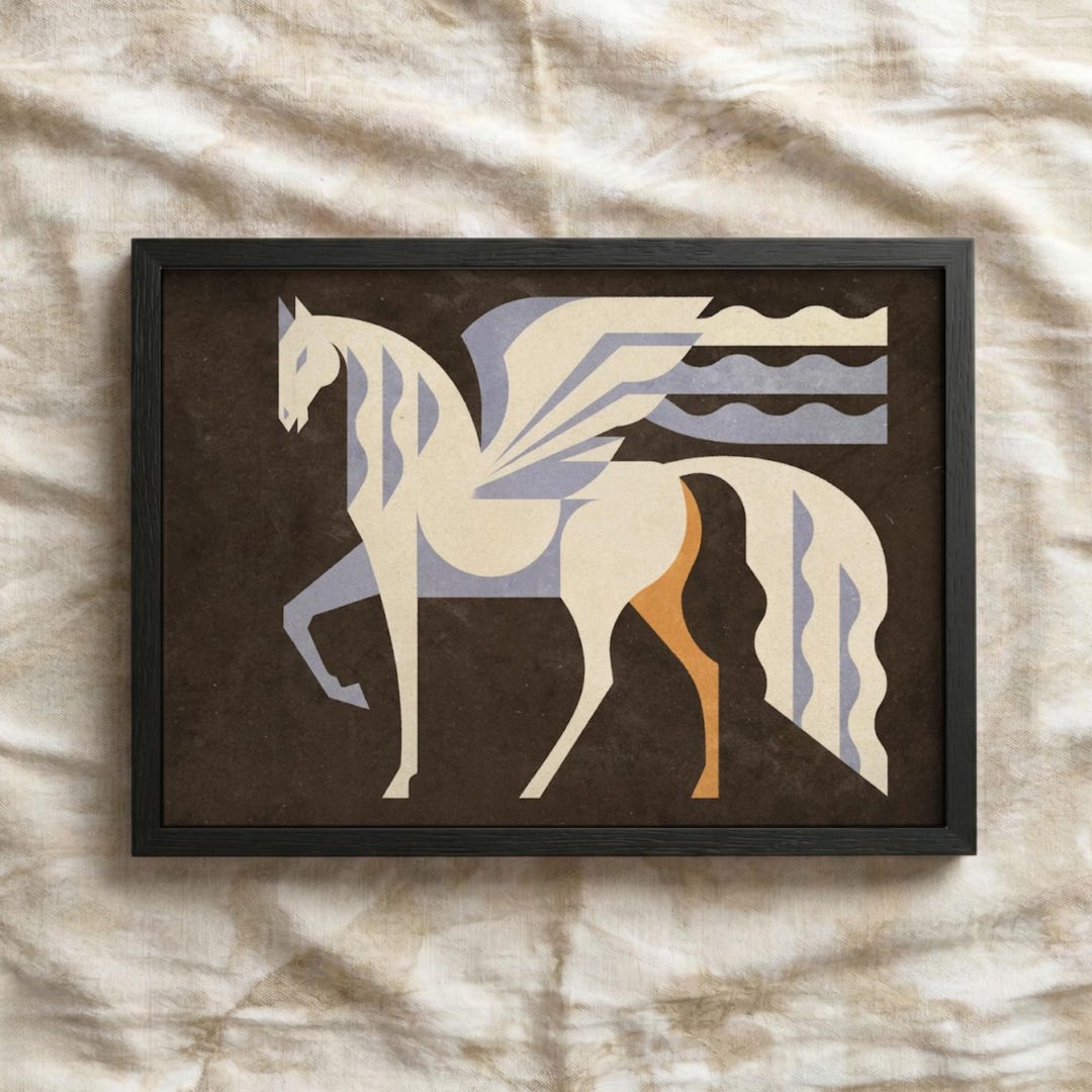 Pegasus Poster | Art Deco Equine Mythology Print | Geometric Greek Myth ...