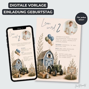 Bauernhof Einladung Kindergeburtstag | バウエルンホフ アインラードゥン幼稚園Traktor パーティー Einladung mit 写真 | Canva ヴォルラーゲ |ソフトダウンロード
