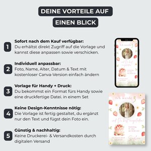 Erdbeere Party Einladung Mädchen mit Foto, Druckbare Geburtstag Einladung Gänseblümchen, Canva Vorlage, Sofort Download image 8