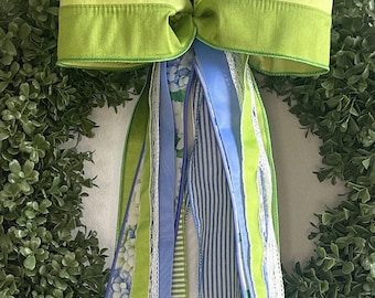 New style! Hydrangea ribbon bundle - Ribbon set for summer - Blue and green wreath bow with streamers