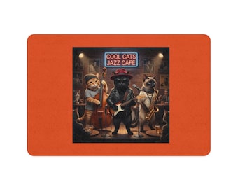 Cool Cats Jazz Band pet food mat | 12x18 cat dining placemat