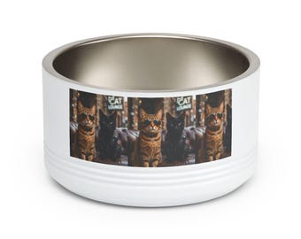 Comedero para mascotas con foto de gato atigrado retro / Acero inoxidable de 532 ml