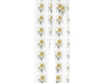 Leggings infantiles con estampado floral amarillo / Leggings con estampado de narcisos