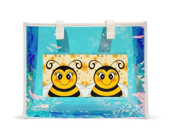 Bolso de playa con forma de abeja sonriente / Bolso de verano transparente holográfico