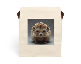Cute Hedgehog Canvas Lunch Bag with Strap | Animal Lunchbox