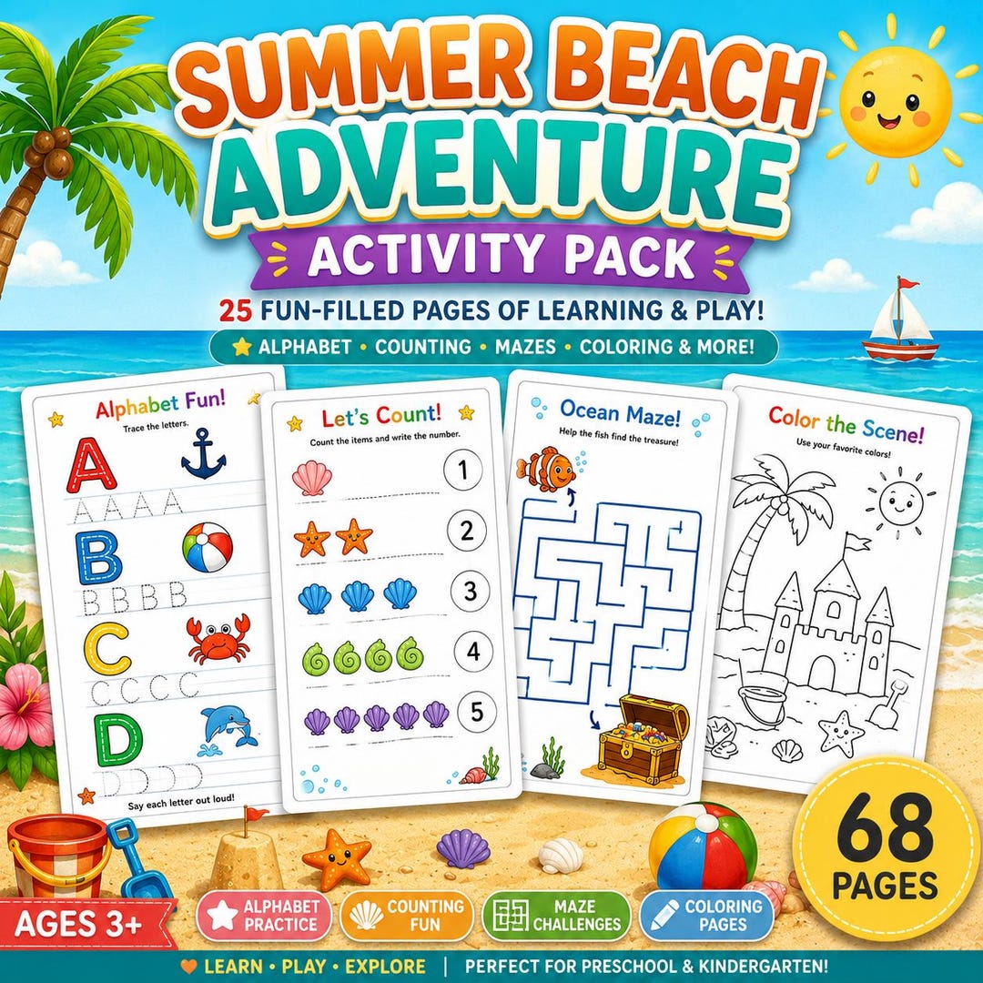 Summer Beach Activity Pack Printable | Preschool Learning Worksheets ...