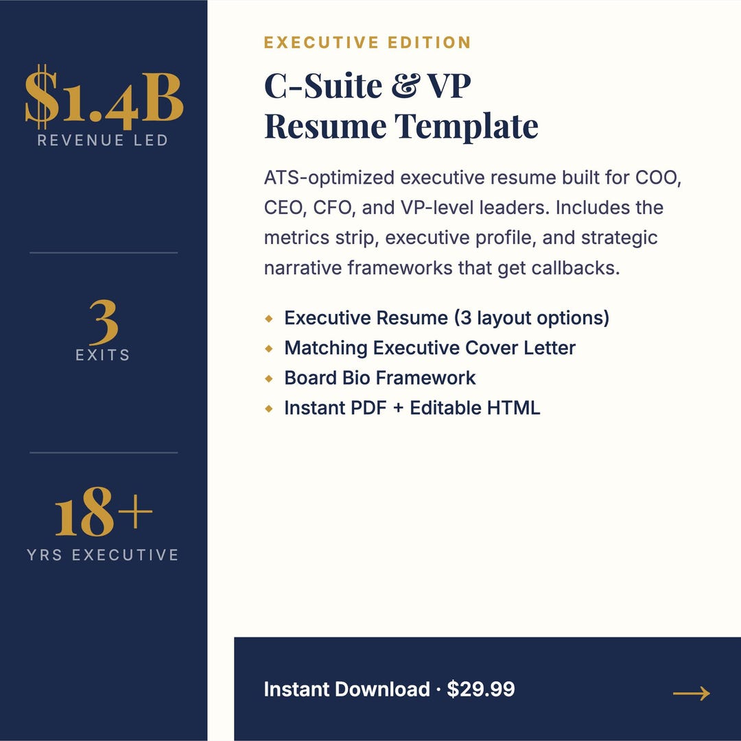 Executive Resume Template | ATS Optimized | C-suite, VP & Director ...