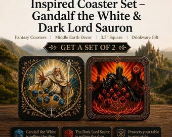 Lord of the Rings Inspired Coaster Set - Gandalf the White & Dark Lord Sauron