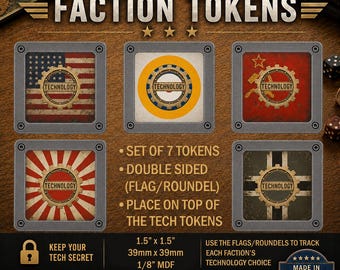 Axis & Allies Faction Token for use with the Technology Tokens | 1.5" (39mm) | Set of 7 | Double-Sided (Flag/Roundel)
