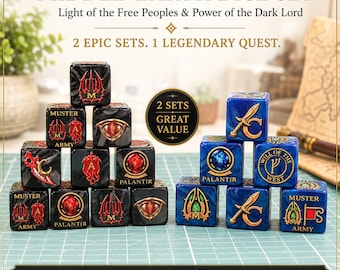 War of the Ring Custom Marbled Dice:  Custom dice for use with fantasy strategy board games.  10 Black Marbled & 6 Blue Marbled Dice (16mm)