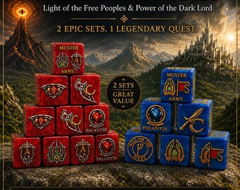 War of the Ring Custom Dice:  Custom dice designed for use with fantasy strategy board games.  10 Red & 6 Blue Dice (16mm)