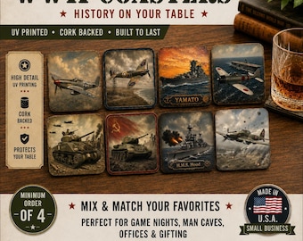 Historical Military Drink Coasters |  3.5" x 3.5" | Cork backing | Minimum order of 4 coasters