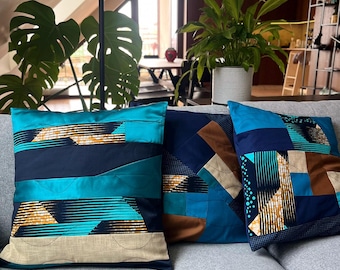 Capas de almofada sustentáveis, feitas à mão na África do Sul, com patchwork colorido, 45x45 (18"), capas de almofada ecológicas.