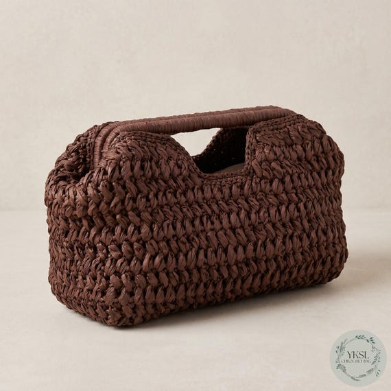 Chocolate Brown Handmade Raffia Bag  | Crochet Summer Purse | Boho Straw Handbag