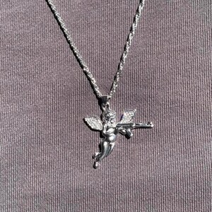 Collar de cuerda plateada estilo Y2K con colgante de ángulo