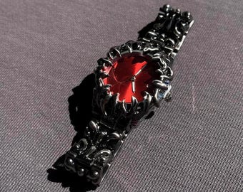 Y2K roestvrijstalen Shadow Claw-horloge met rode wijzerplaat – Punk Goth Emo Streetwear-accessoires