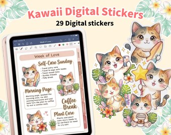 Lani the Calico Cat ｜Pre-Cropped Kawaii Digital Stickers
