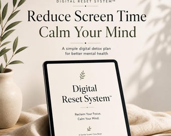 Planificador de desintoxicación digital imprimible, registro de tiempo frente a la pantalla, reinicio de la salud mental, reducción de la adicción al teléfono, cuaderno de autocuidado en PDF