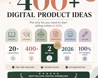 Digital Product Ideas List, 400 Digital Products to Sell Online, Passive Income Guide, Digital Download Business, Side Hustle Ideas 2026