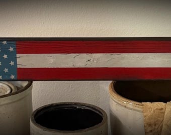 Letrero de madera artesanal de estilo rústico, patriótico, americano, bandera estadounidense.