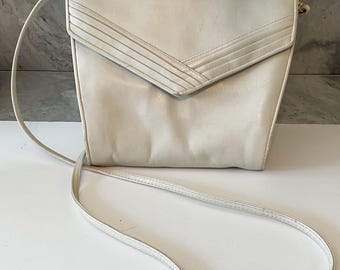 Vintage Mary Ann Rosenfeld Ivory Leather Clutch • 70s Convertible Evening Bag • Patented Clasp