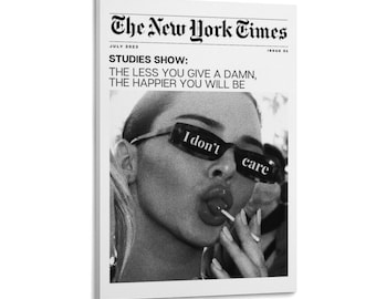 Vintage Newspaper  The New York Times Funky I Don't Care Wall Art Picture Painting Poster Canvas Print Artworks Bedroom Living Room Decor