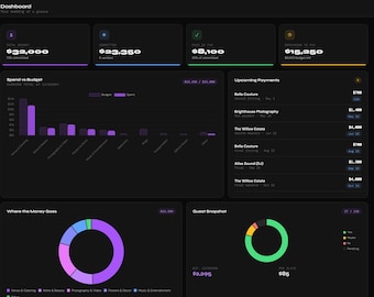 Wedding Budget Planner | Interactive Dashboard, Vendor Tracker, Guest List (Digital Download)