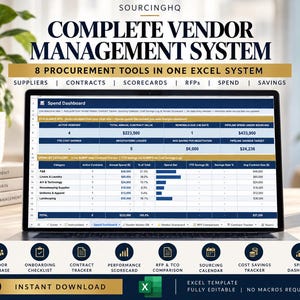 Vendor Management System | Procurement Excel Template, Supplier Tracker & Spend Dashboard