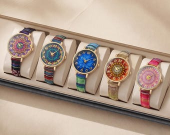 Boho Artistic Watch Colorful Dial Woven Strap Unique Women