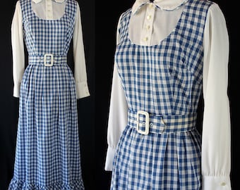 70s Maxi Dress, Gingham, Boho, Sears, Prairie, School Girl, Dorothy of Oz, Check