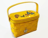 60s Caro Nan Basket Purse Butterflies Yellow Hippie Boho Summer