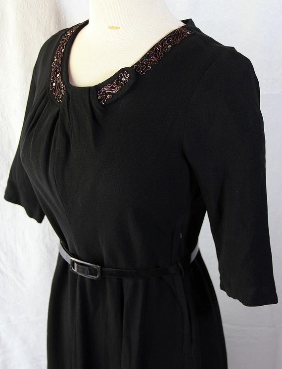 50s Dress, Little Black Dress, Beaded, Rhinestone… - image 10