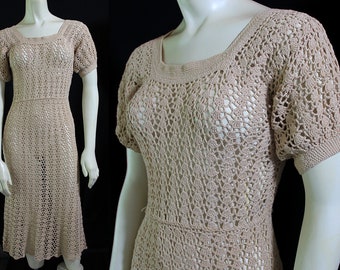1930s 40s Crochet Dress, Cottagecore, Sweaterdress, Flapper Style, Handmade
