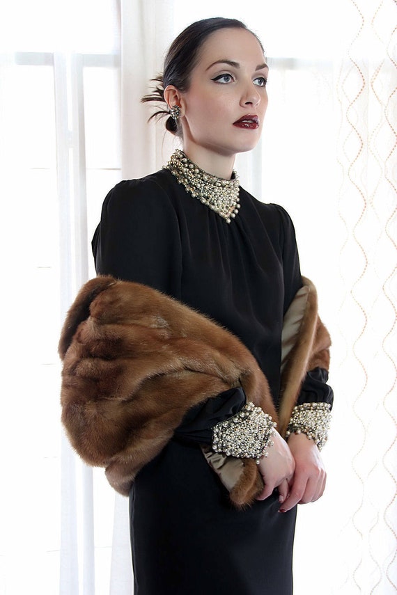 60s 70s Jack Bryan Dress, Beaded, Little Black Dre