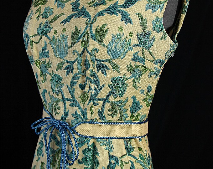 Vintage 1960s Henry Rosenfeld Linen Wiggle Dress, Floral Tapestry - Etsy