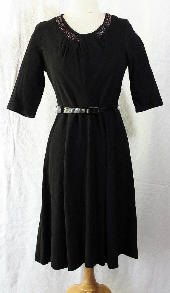 50s Dress, Little Black Dress, Beaded, Rhinestone… - image 9