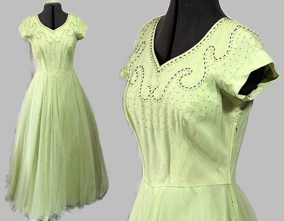 1950s Prom Dress, Party, Evening Gown, Pale Green… - image 1