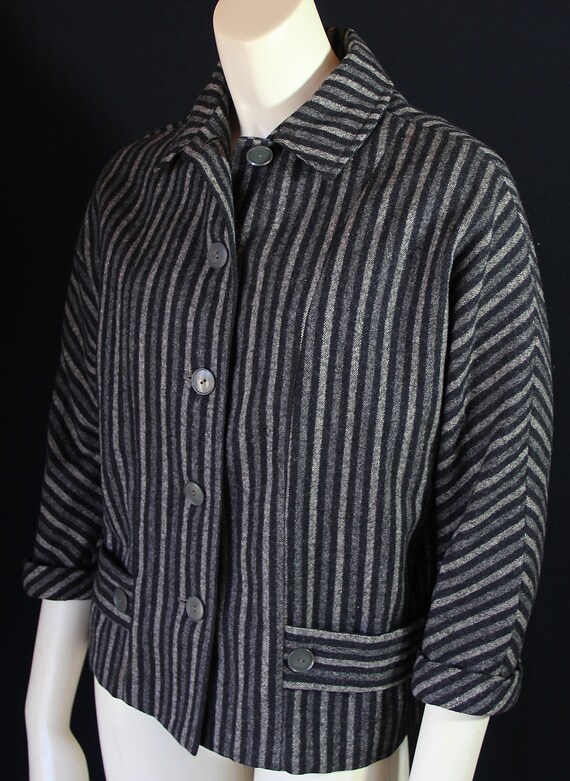 50s Wool Jacket, Striped, Black Grey, Mayfair, Mi… - image 7