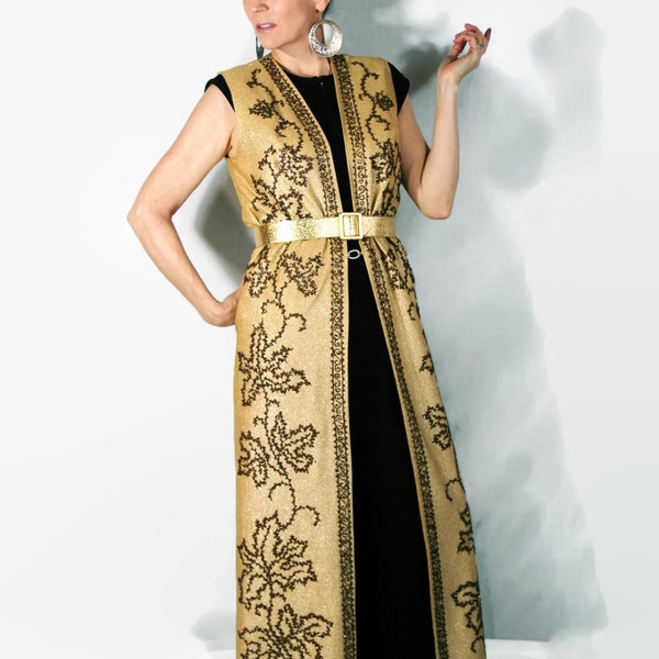 60s Dress / Mod / Metallic / Gold / Mad Men / High Fashion / Vest