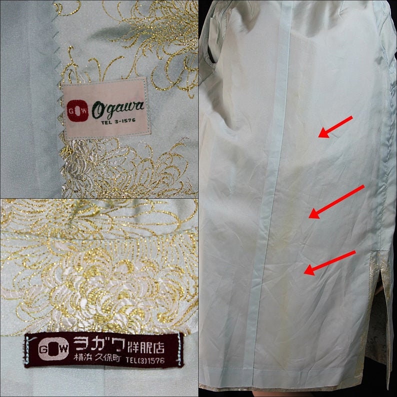 Oriental Coat Metallic Gold Silver Separates 50s Cheongsam Dress Pale Blue