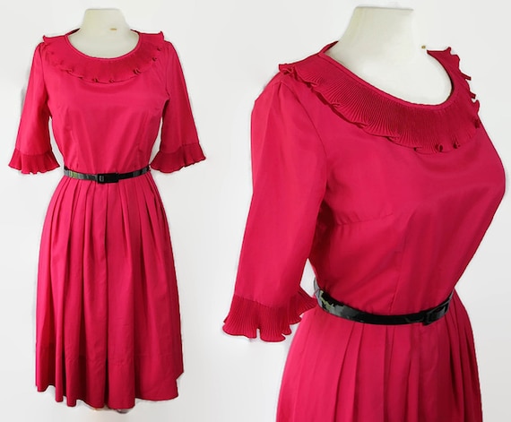60s Dress Fuchsia, Judy Sue Fame Fashions, MOB, V… - image 1