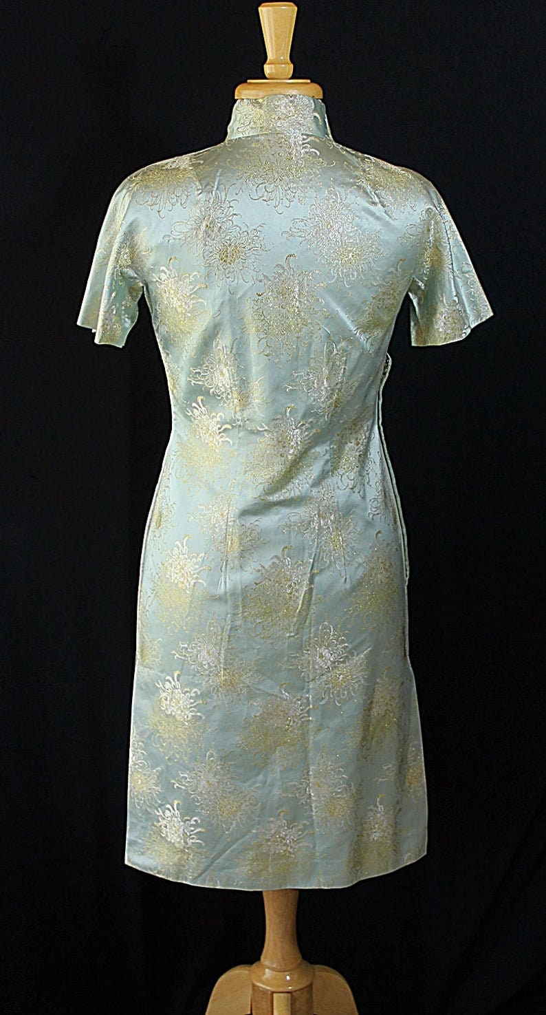 Oriental Coat Metallic Gold Silver Separates 50s Cheongsam Dress Pale Blue