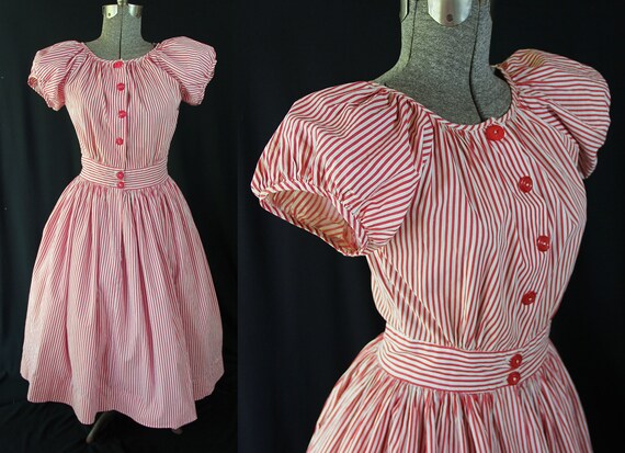 40s 50s Dress, Striped, Rockabilly, Day Dress, Puf