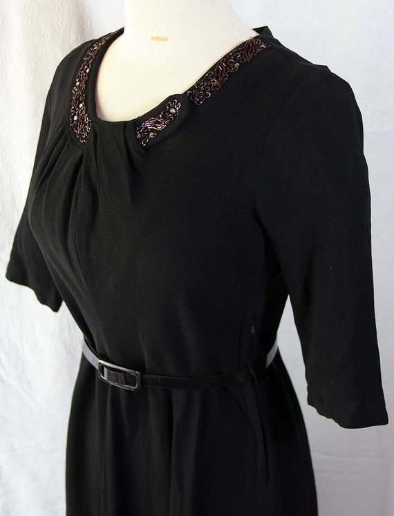 50s Dress, Little Black Dress, Beaded, Rhinestone… - image 4