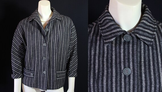 50s Wool Jacket, Striped, Black Grey, Mayfair, Mi… - image 3