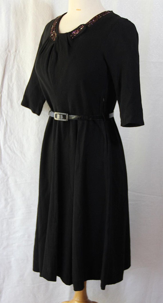 50s Dress, Little Black Dress, Beaded, Rhinestone… - image 5