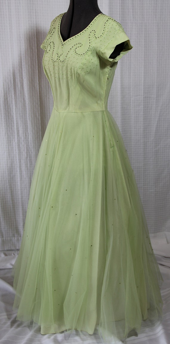 1950s Prom Dress, Party, Evening Gown, Pale Green… - image 8