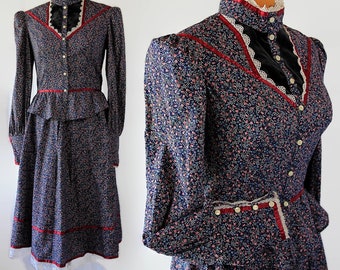 Gunne Sax by Jessica, Prairie Dress, Blouse, Skirt, Calico, Country Girl, Peplum, 2 pc. Set