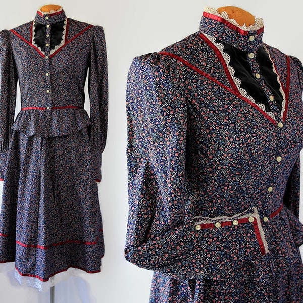 Gunne Sax by Jessica, Prairie Dress, Blouse, Skirt, Calico, Country Girl, Peplum, 2 pc. Set