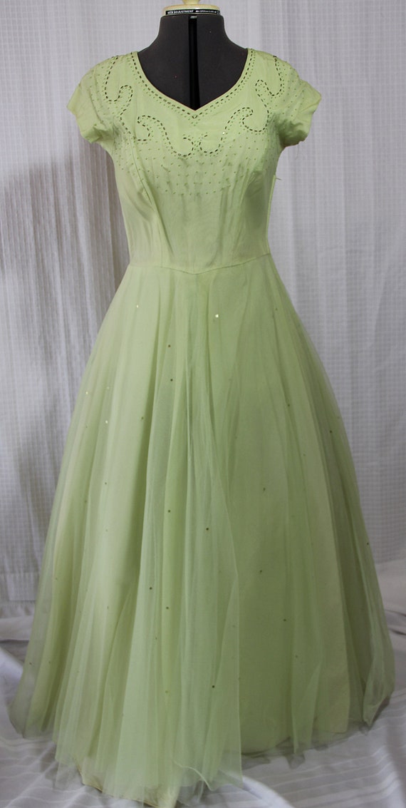 1950s Prom Dress, Party, Evening Gown, Pale Green… - image 9